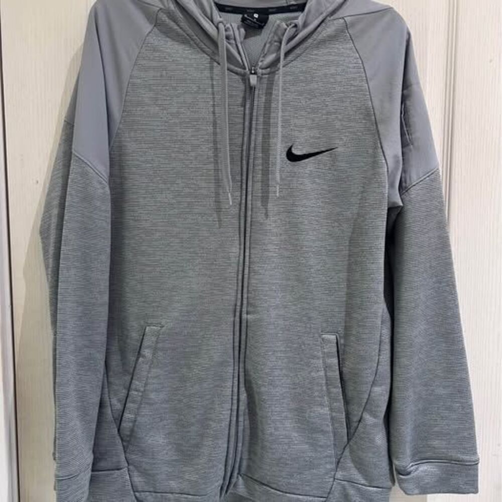 Nike Dri FIT Full Zip Hoodie Mens Medium Gray Textured Sweatshirt Jacket Flaw